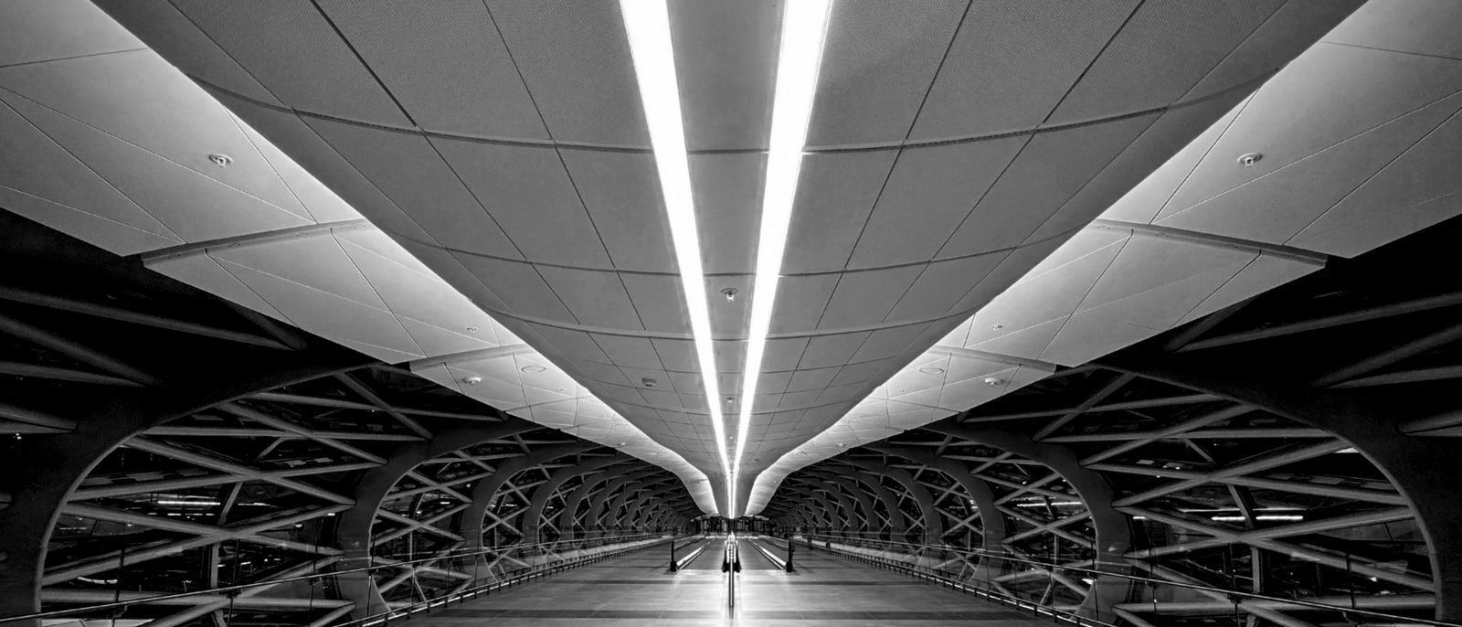 The Terminal A concourse, under its ribbed ceiling