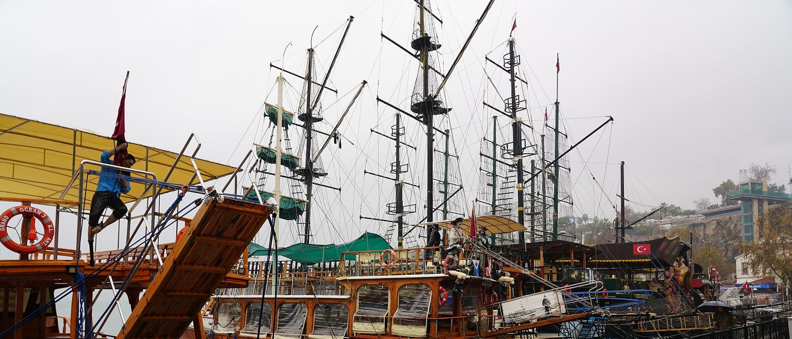 Wooden gulets moored in Antalya’s old harbour
