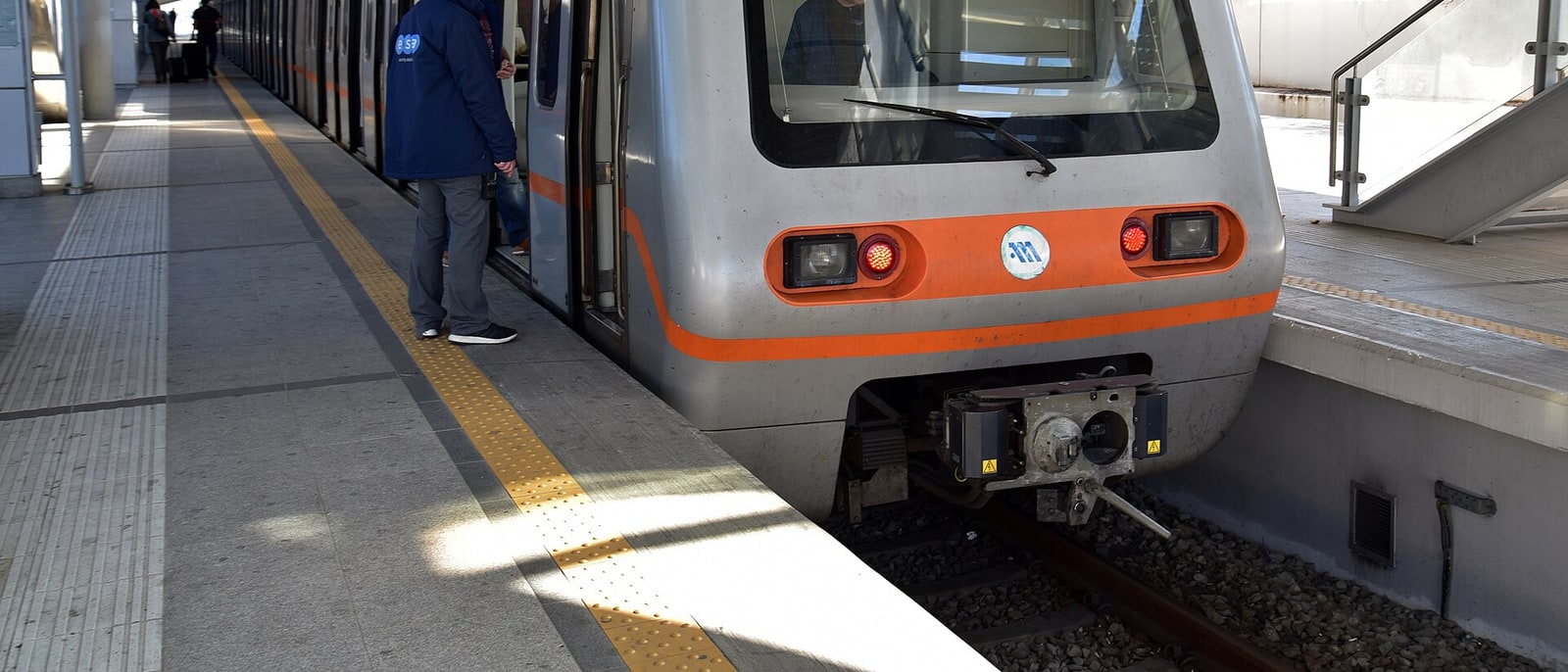 An Athens metro train at the airport platform