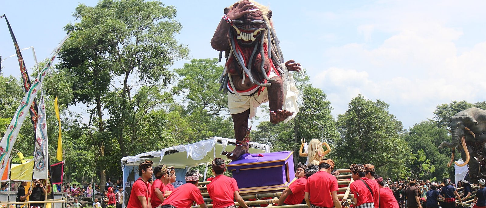 An ogoh-ogoh, the giant effigy paraded the night before Nyepi, carried shoulder-high