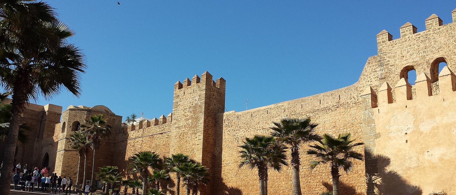 Las murallas de la Kasbah de los Udayas, en Rabat, con las palmeras delante