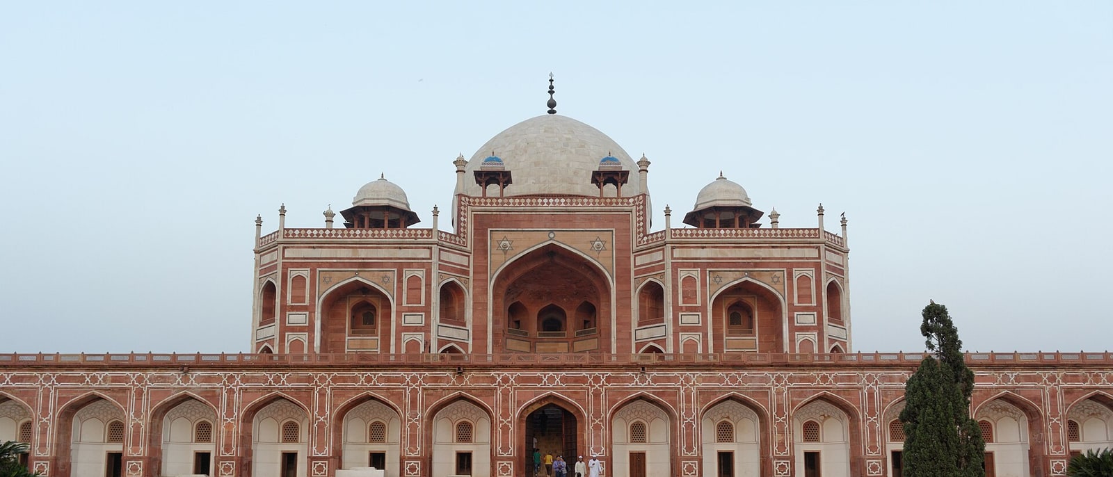 Humayun’s tomb, red sandstone and marble, among cypresses