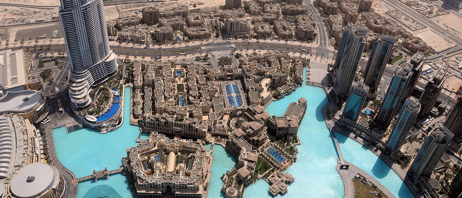 Downtown Dubai from the top of the Burj Khalifa, with the lake