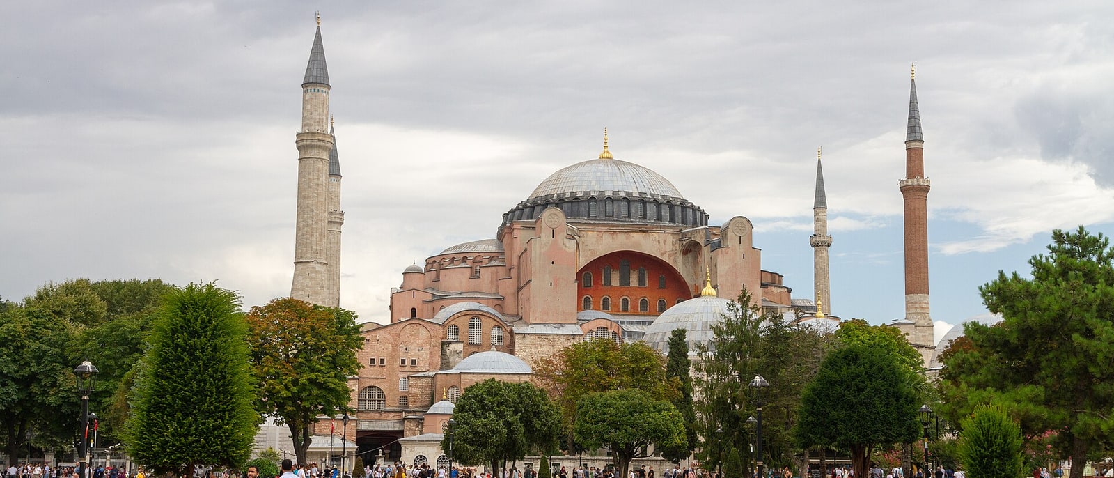 Hagia Sophia and its four minarets, seen from the gardens
