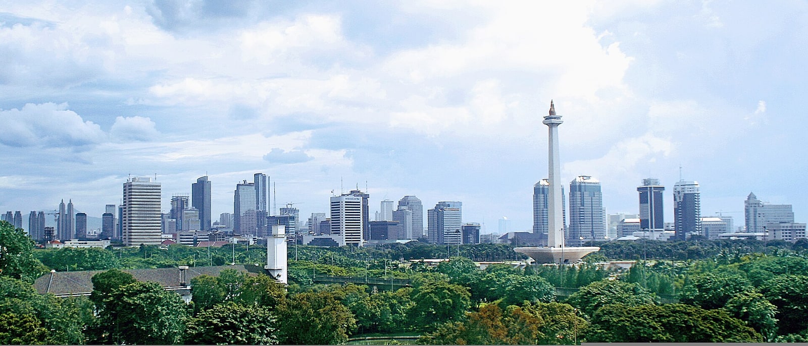 Central Jakarta from above, the Monas spire over Merdeka square