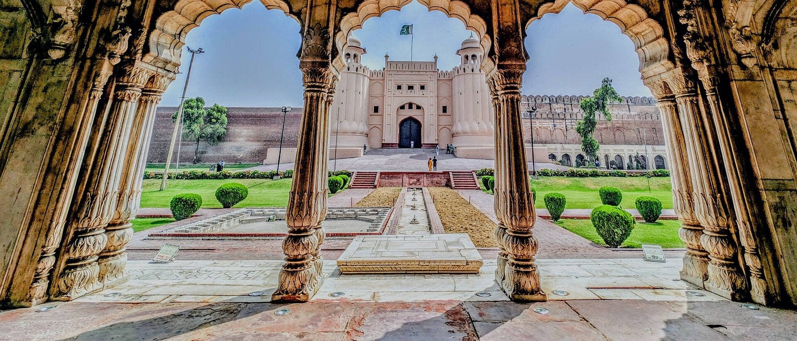 The Alamgiri Gate of Lahore Fort, seen through the arches opposite