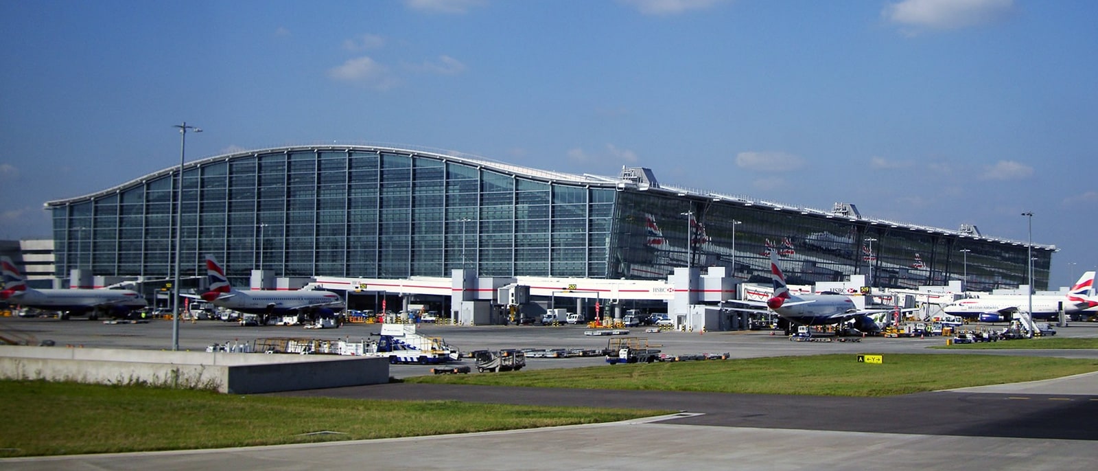 Heathrow’s Terminal 5 with aircraft lined up at the stands