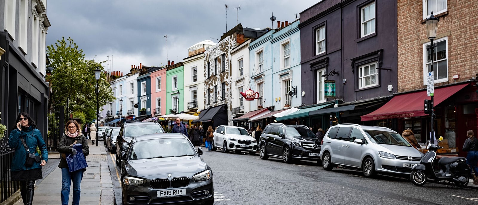 The coloured houses and shops of Portobello Road, Notting Hill