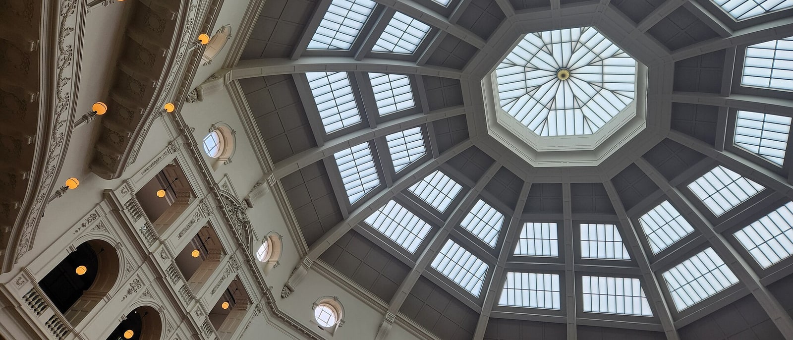 The dome of the La Trobe Reading Room, seen from below