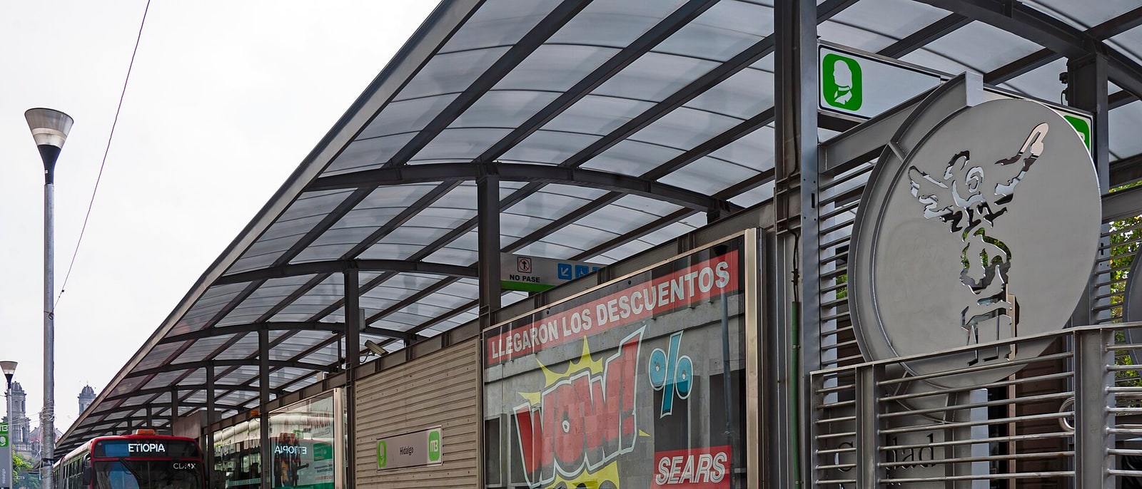A Mexico City Metrobús station, with its canopy