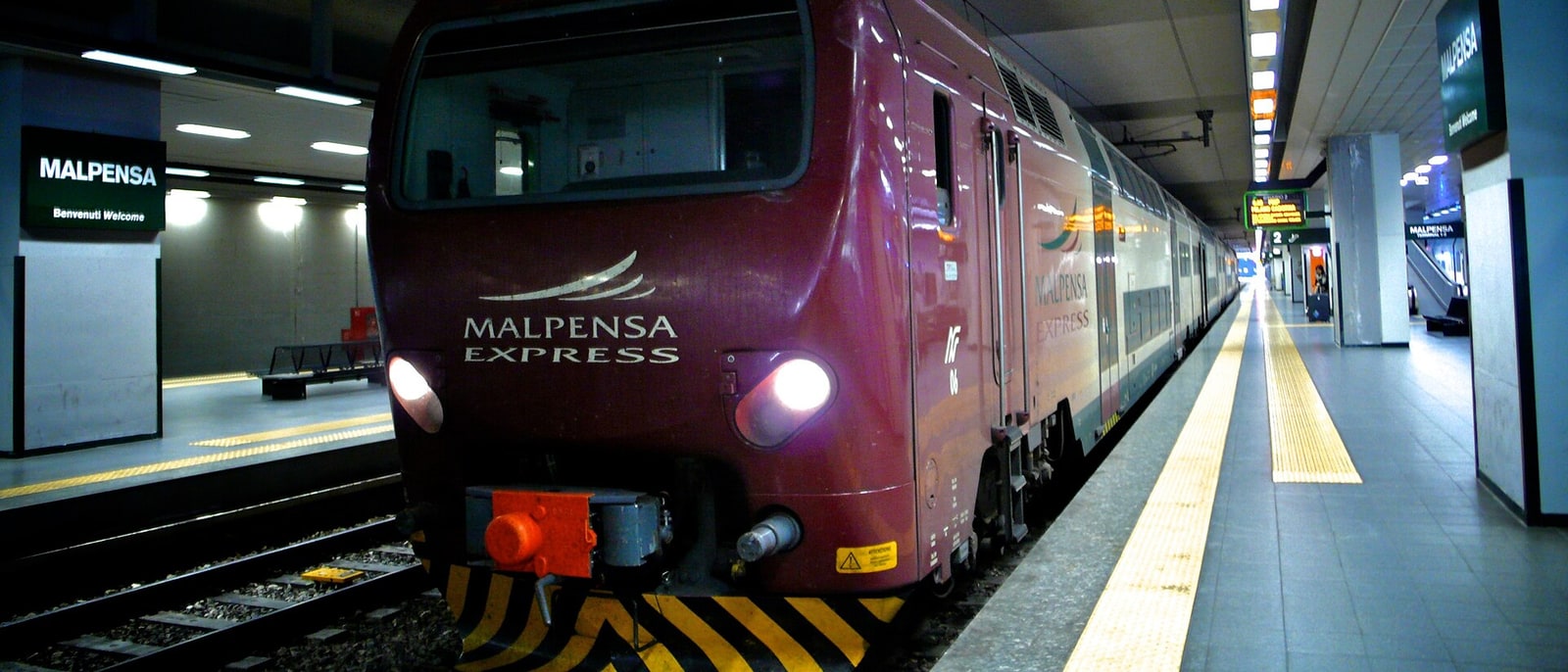 A Malpensa Express train waiting at the airport station