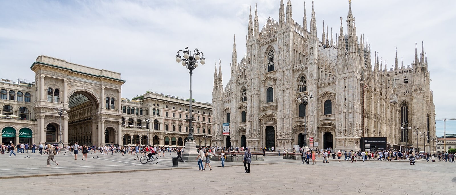 Piazza del Duomo, the marble cathedral and the entrance to the Galleria at its left
