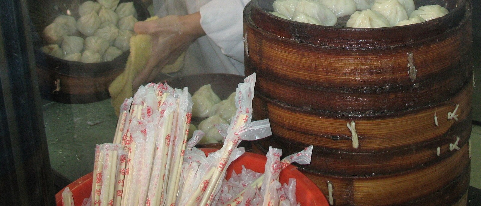 A steamer of xiaolongbao on Yuyuan Street, in the old city