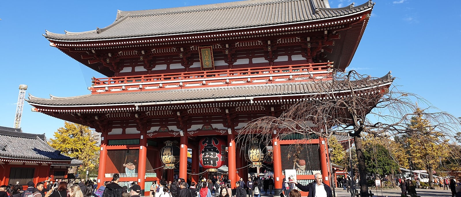 The Hōzōmon gate of Sensō-ji temple in Asakusa, red lantern hanging